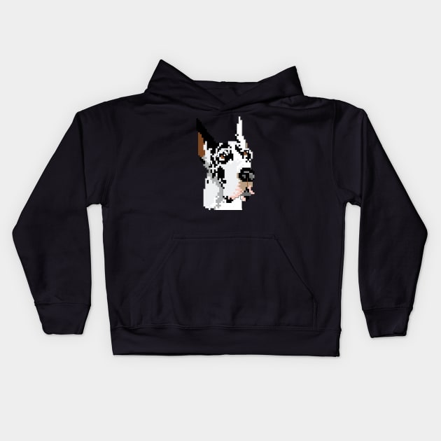 Harlequin Great Dane Pixel Art Kids Hoodie by inotyler